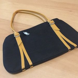 Jack Gomme Paris Tote- Black Canvas/ Brown Leather